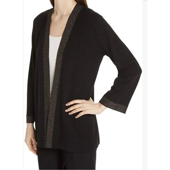 Eileen Fisher Womens Sz PM P M Black Gold ITALIAN Wool Cardigan Tassel Scarf Set - Picture 4 of 16